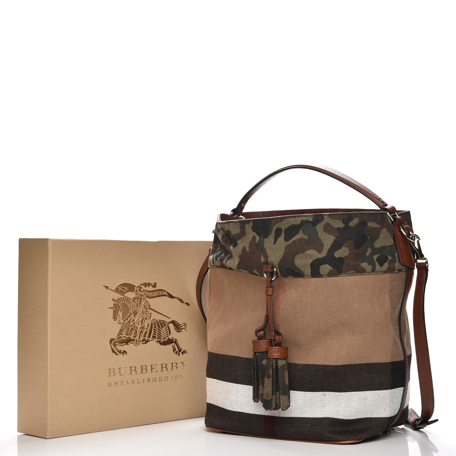 Burberry Canvas Mega Check Camouflage Medium Susanna Hobo Russet Brown 12 of 12