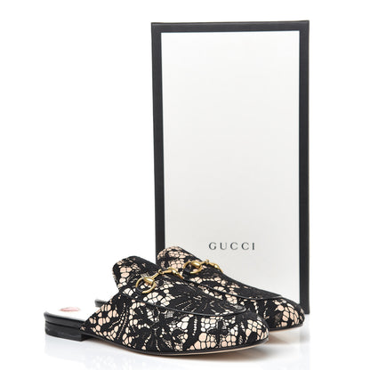 Gucci Lace Malaga Kid Womens Princetown Slippers 36 Black Skin Rose 10 of 10