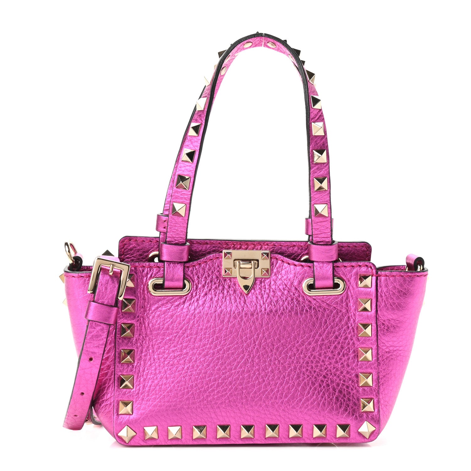 Valentino Garavani Metallic Pebbled Calfskin Micro Rockstud Tote Peony 1 of 9