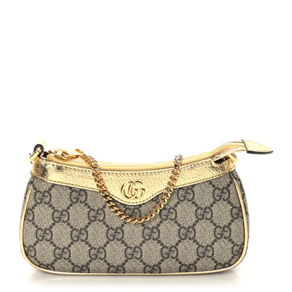 Gucci GG Supreme Monogram Lame Textured Dollar Calfskin Mini Ophidia Chain Bag Beige Ebony Gold 1 of 8