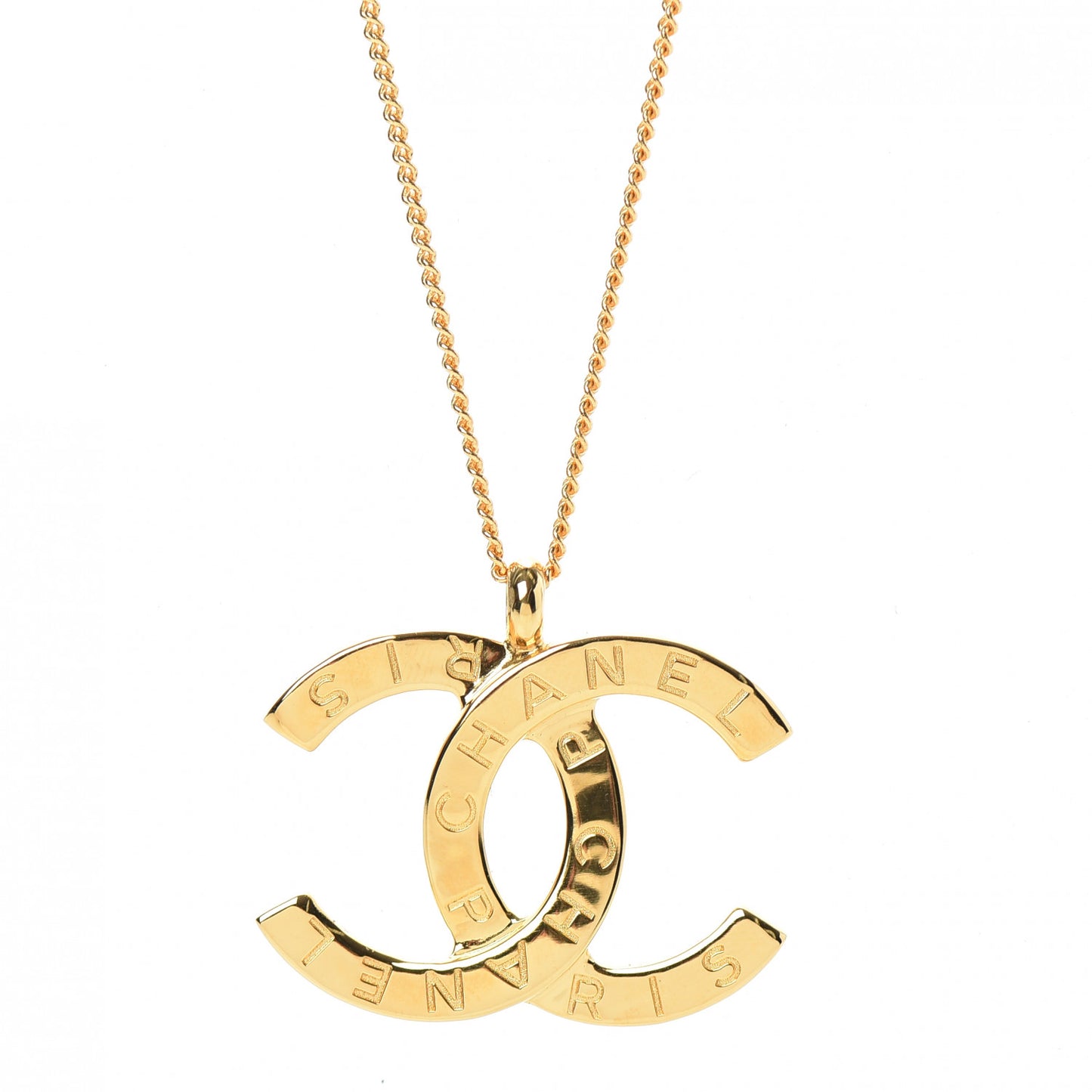 Metal CC Paris Button Necklace Gold