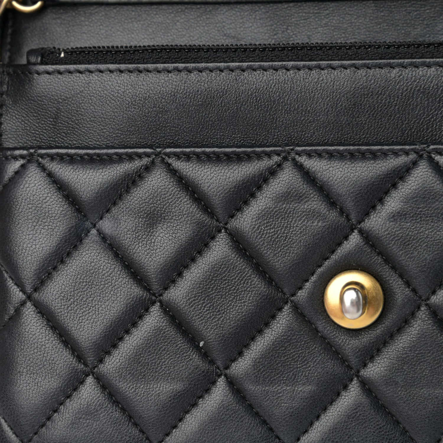 Chanel Lambskin Quilted CC Pearl Crush Wallet on Chain WOC Black 18 of 19