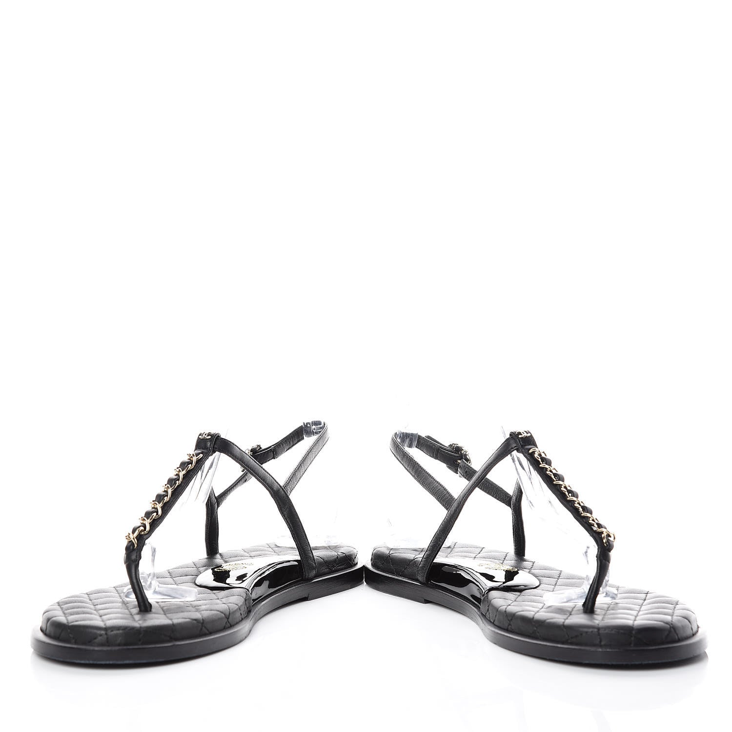 Chanel Lambskin Patent Calfskin CC Chain Thong Sandals 39 Black 5 of 13