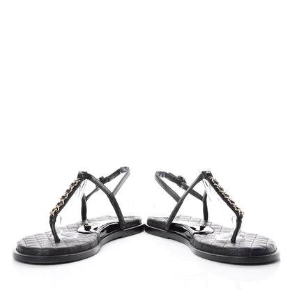 Chanel Lambskin Patent Calfskin CC Chain Thong Sandals 39 Black 5 of 13
