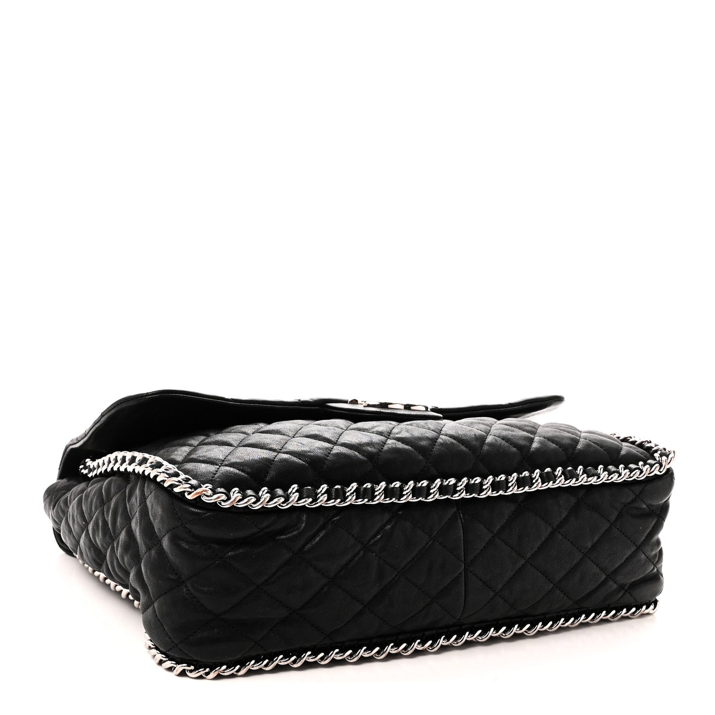 Washed Lambskin Quilted Maxi Chain Around Flap Black Black