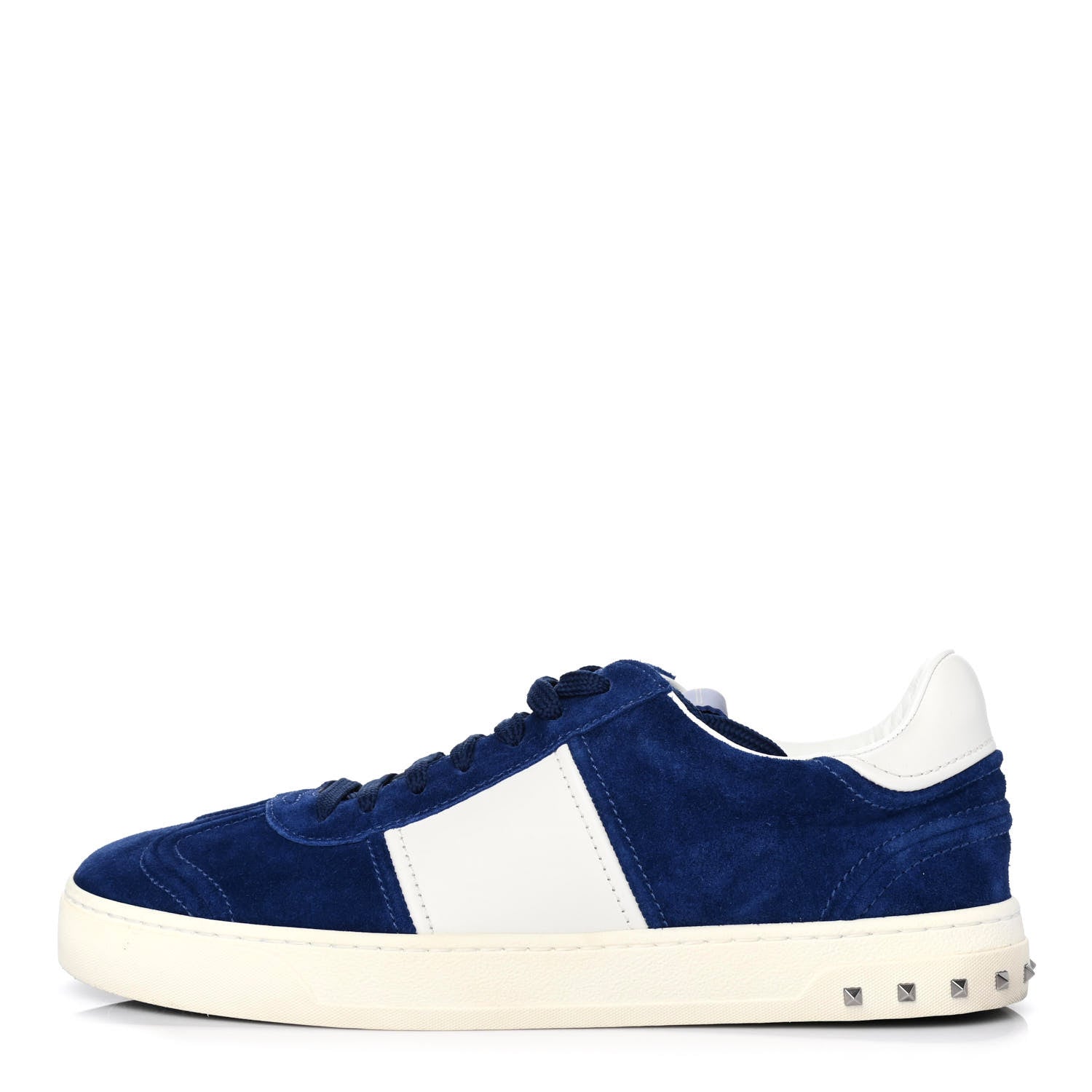 Valentino Garavani Suede Calfskin Mens Rockstud Flycrew Sneakers 43 Navy White 1 of 4