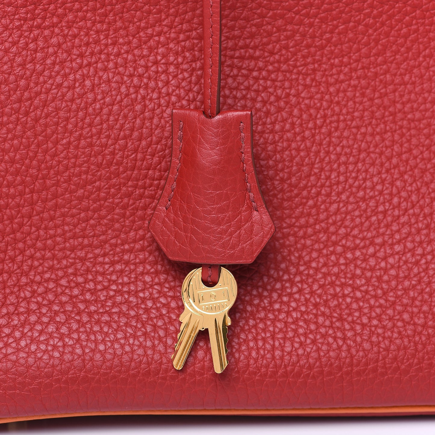 Taurillon Clemence Horseshoe Bi-Color Birkin 30 Rouge Garance and Orange