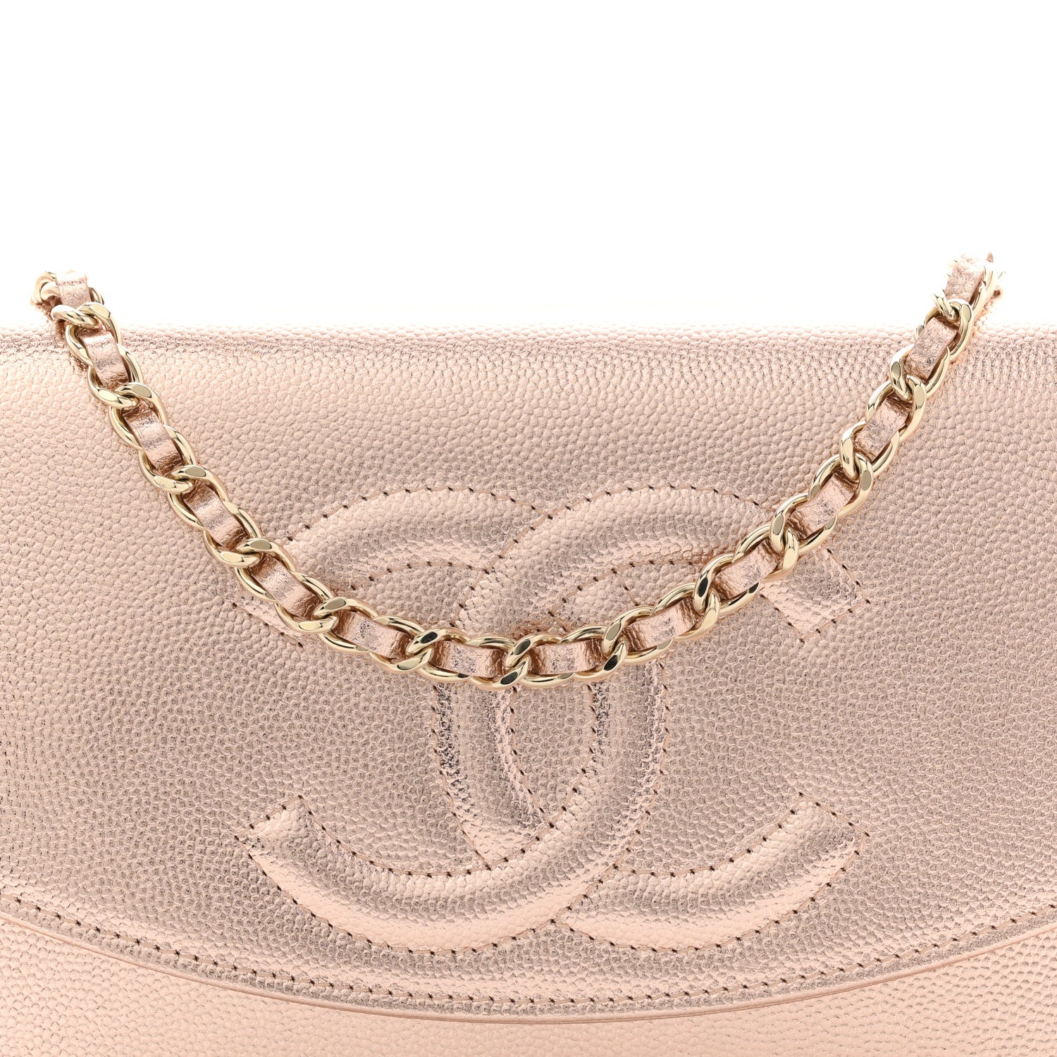 Chanel Metallic Caviar Timeless CC Wallet On Chain WOC Copper