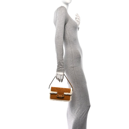 Gucci Suede Shearling Horsebit Mini 1955 Shoulder Bag Honey Beige Milk 2 of 11