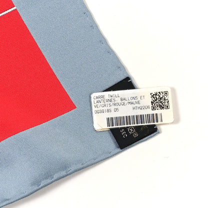 Hermes Silk Lanternes Ballons et Cocardes Scarf 90 Gris Rouge Mauve 5 of 5