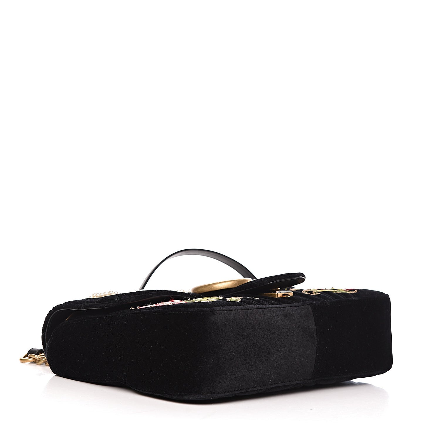 Velvet Matelasse Loved Embroidered Medium GG Marmont Shoulder Bag Black