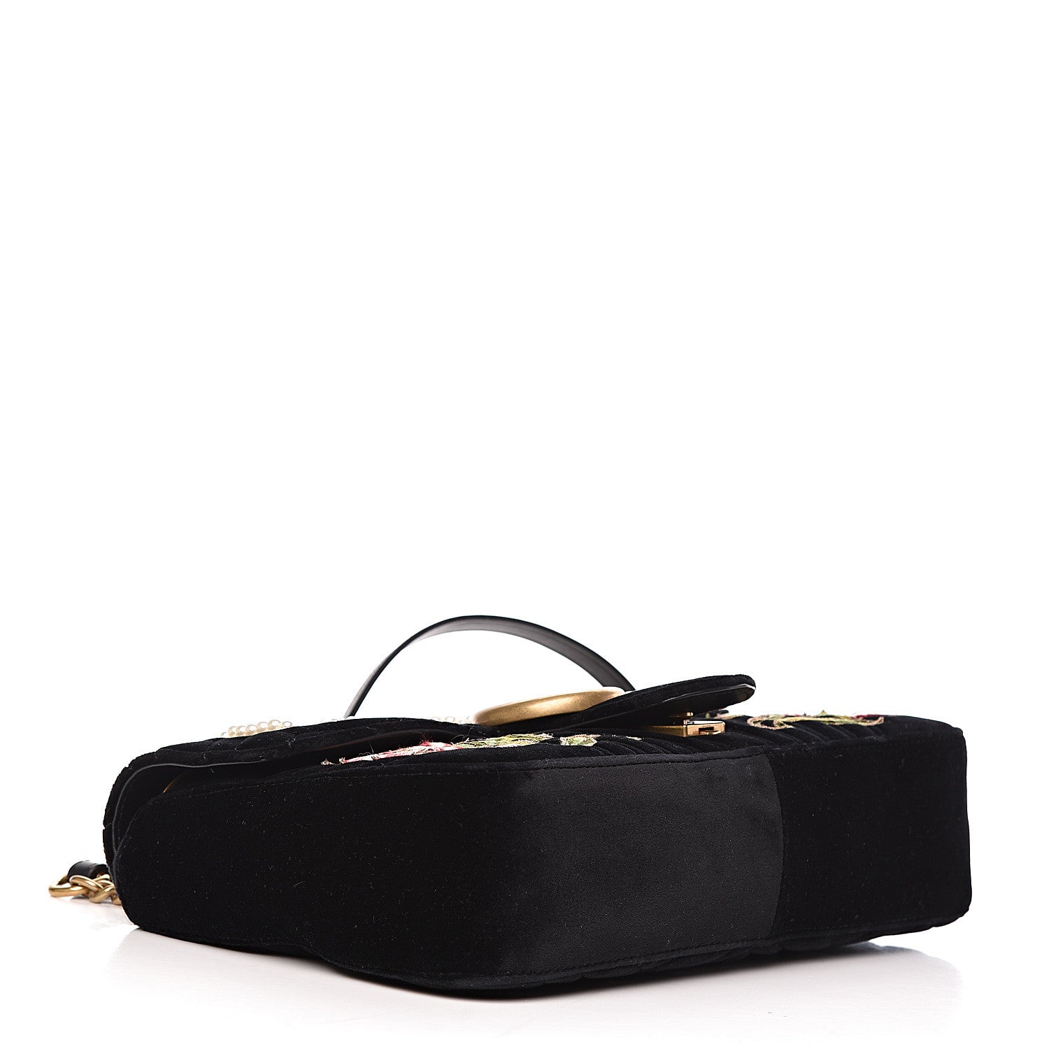 Gucci Velvet Matelasse Loved Embroidered Medium GG Marmont Shoulder Bag Black 4 of 11