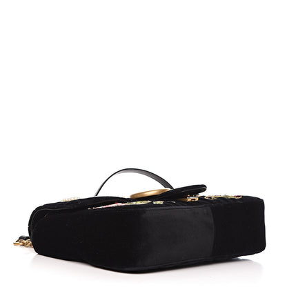Gucci Velvet Matelasse Loved Embroidered Medium GG Marmont Shoulder Bag Black 4 of 11