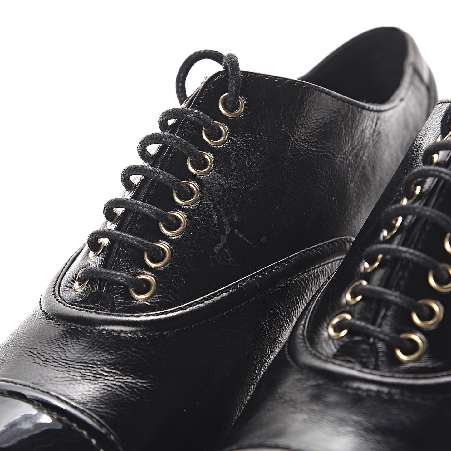 Crumpled Calfskin Lace Up Platform Oxford 37.5 Black