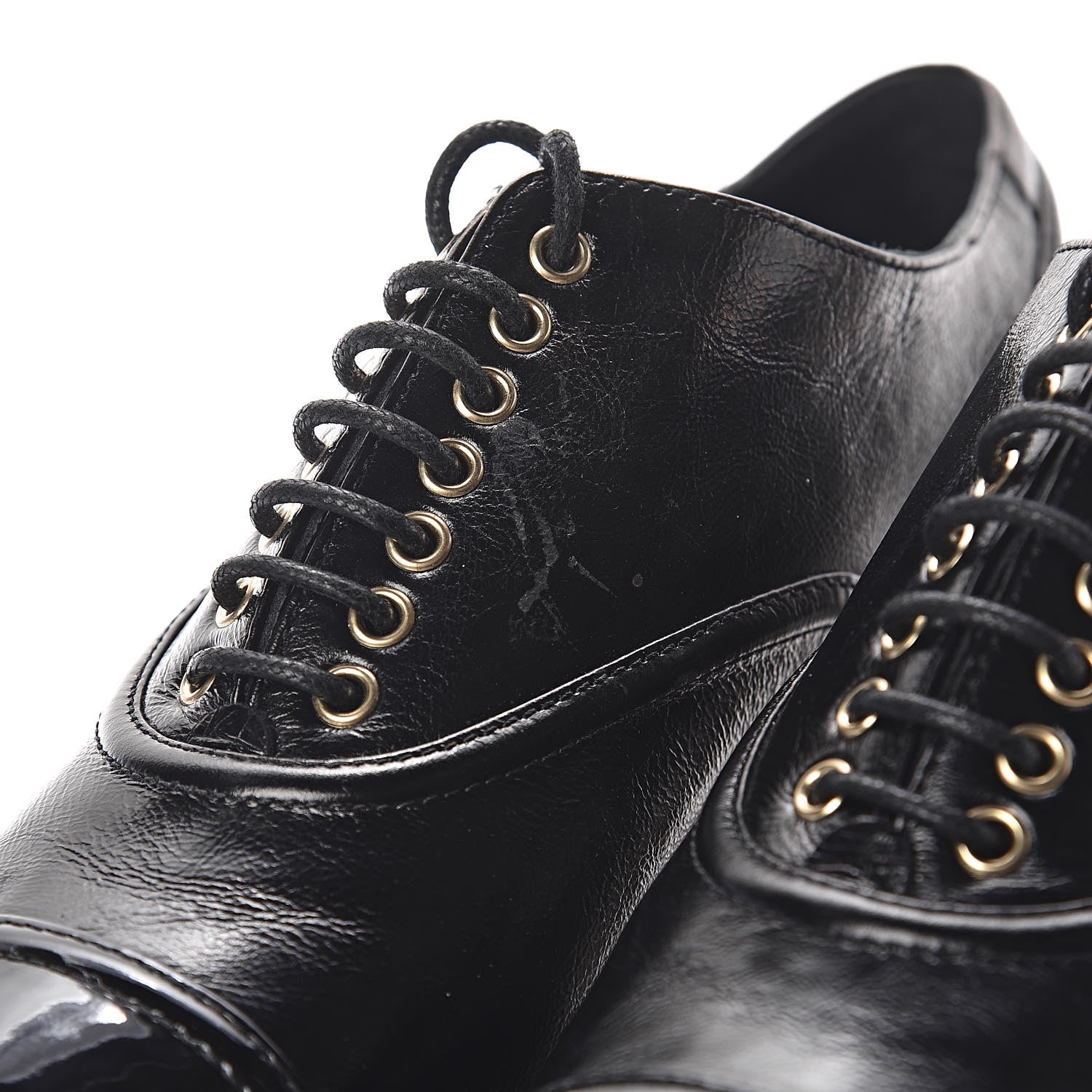 Chanel Crumpled Calfskin Lace Up Platform Oxford 37.5 Black 8 of 11