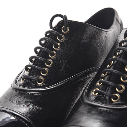Chanel Crumpled Calfskin Lace Up Platform Oxford 37.5 Black 8 of 11