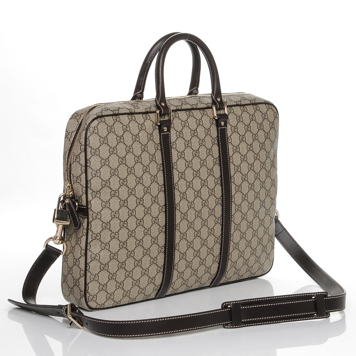 Gucci GG Plus Monogram Selleria Calfskin Briefcase Beige Ebony Cocoa 3 of 7