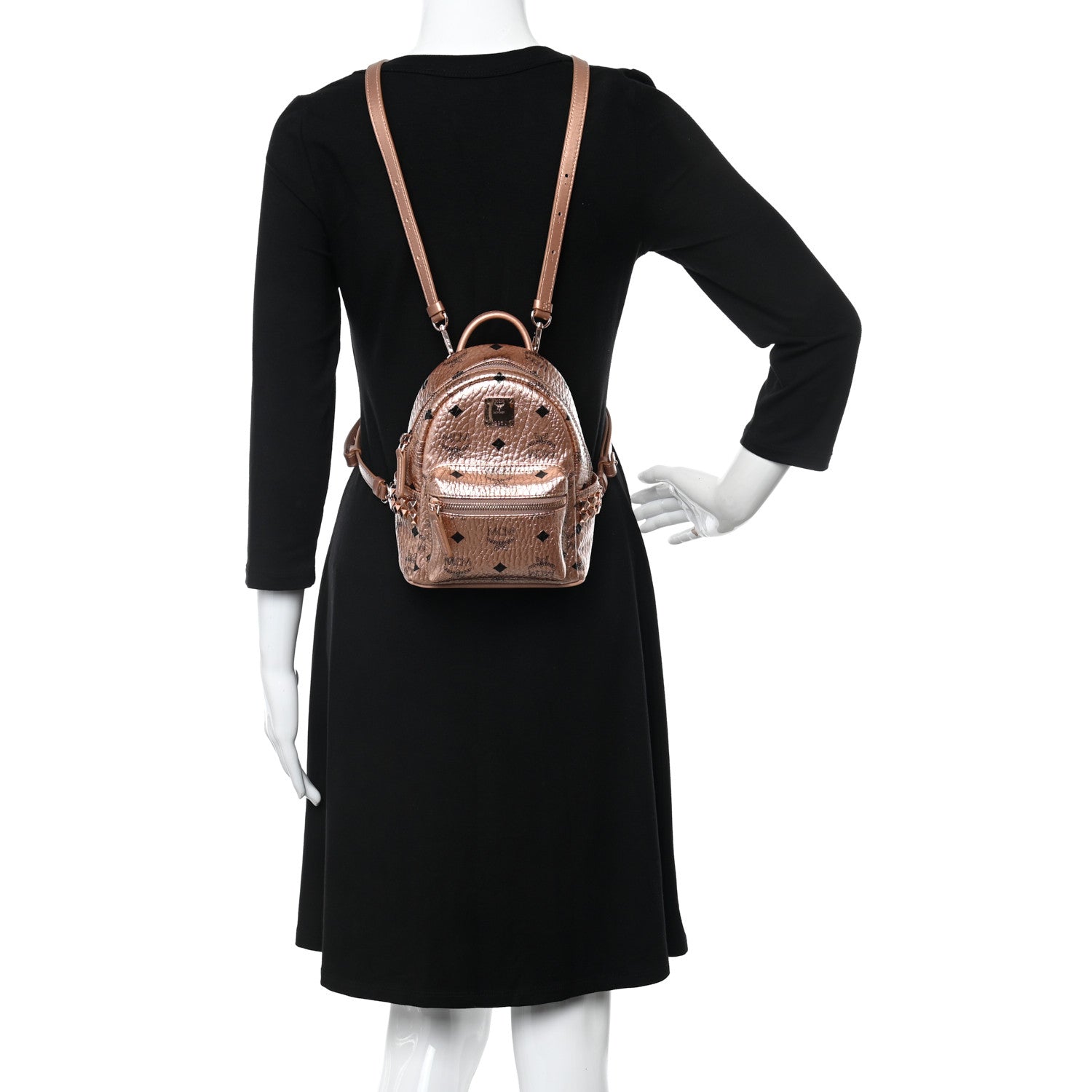 MCM Metallic Visetos Studded X-Mini Bebe Boo Backpack Champagne Gold 2 of 10