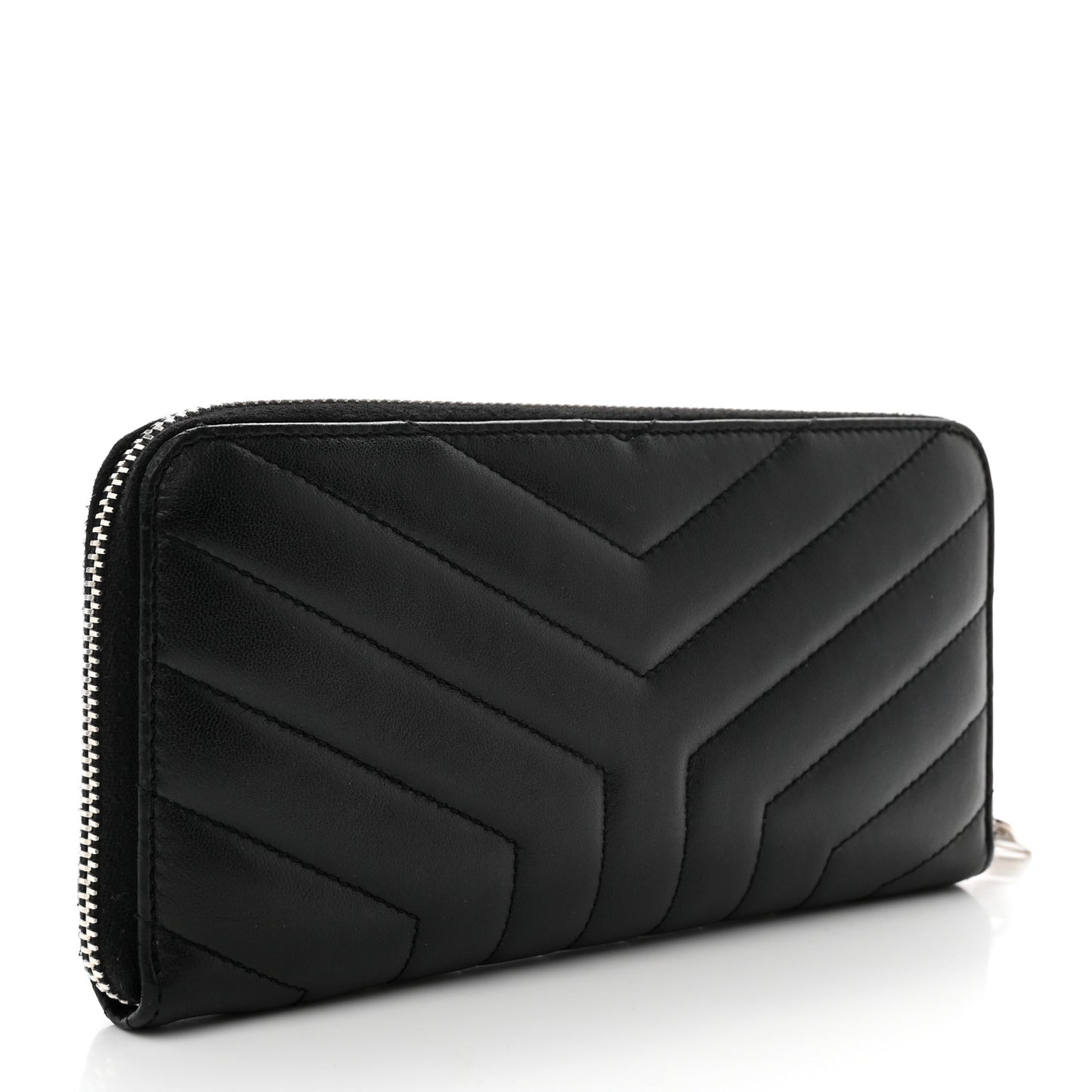 Calfskin Matelasse Chevron Monogram Zip Around Wallet Black