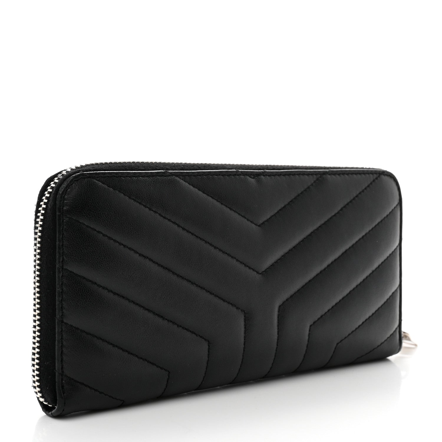 Saint Laurent Calfskin Matelasse Chevron Monogram Zip Around Wallet Black 3 of 7