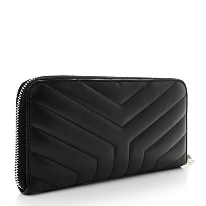 Saint Laurent Calfskin Matelasse Chevron Monogram Zip Around Wallet Black 3 of 7