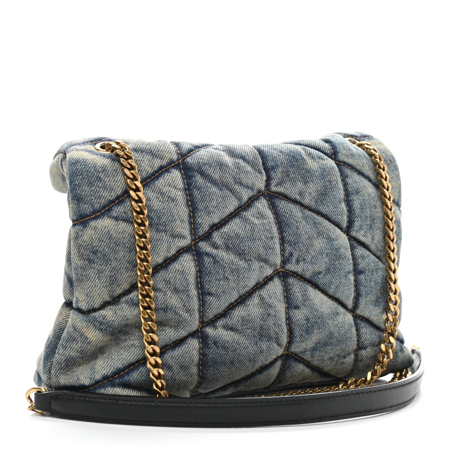 Denim Quilted Toy Loulou Puffer Monogram Chain Satchel Blue Black