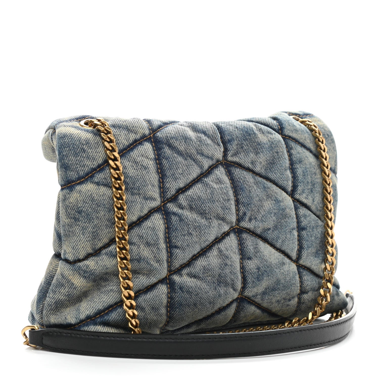Saint Laurent Denim Quilted Toy Loulou Puffer Monogram Chain Satchel Blue Black 3 of 11