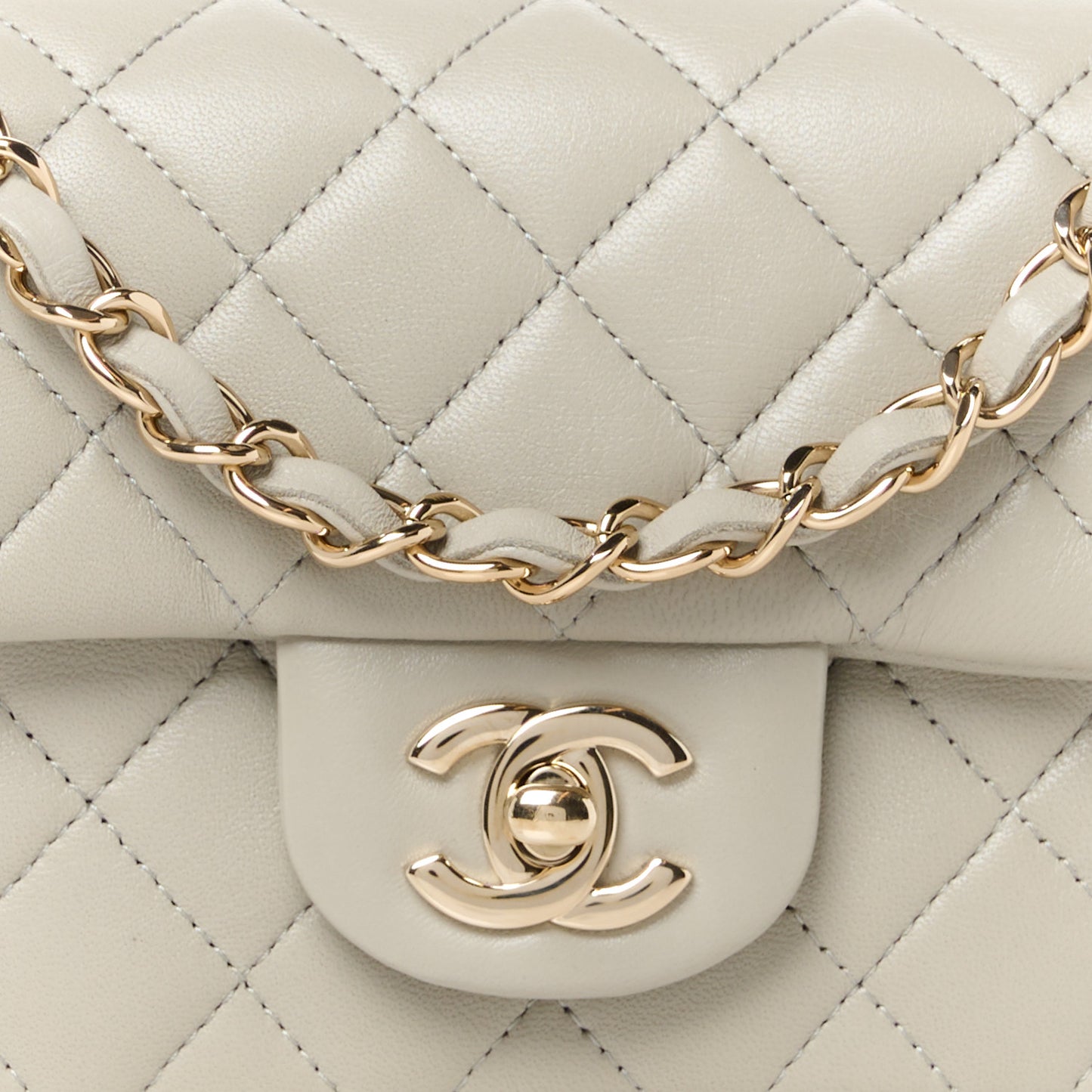 Lambskin Quilted Mini Rectangular Flap Grey