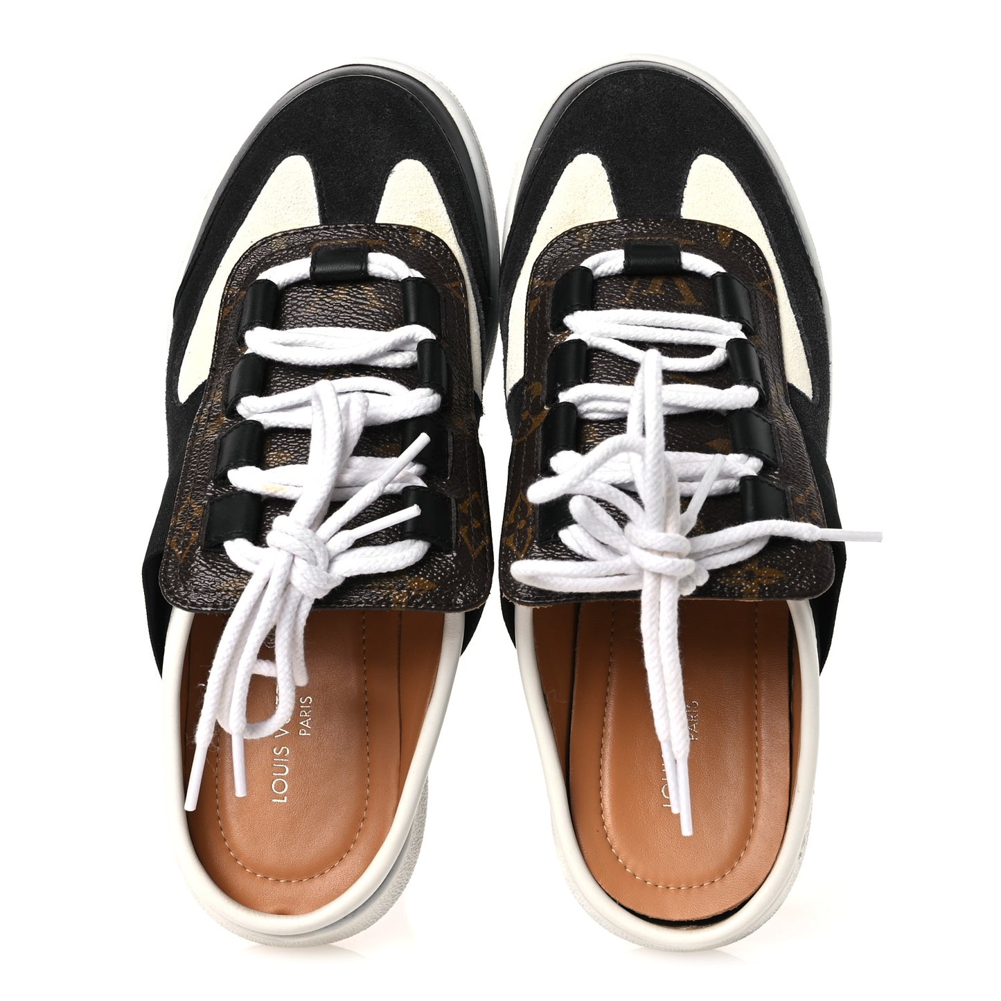 Monogram Suede Calfskin Lous Open Back Sneakers 37.5 Black