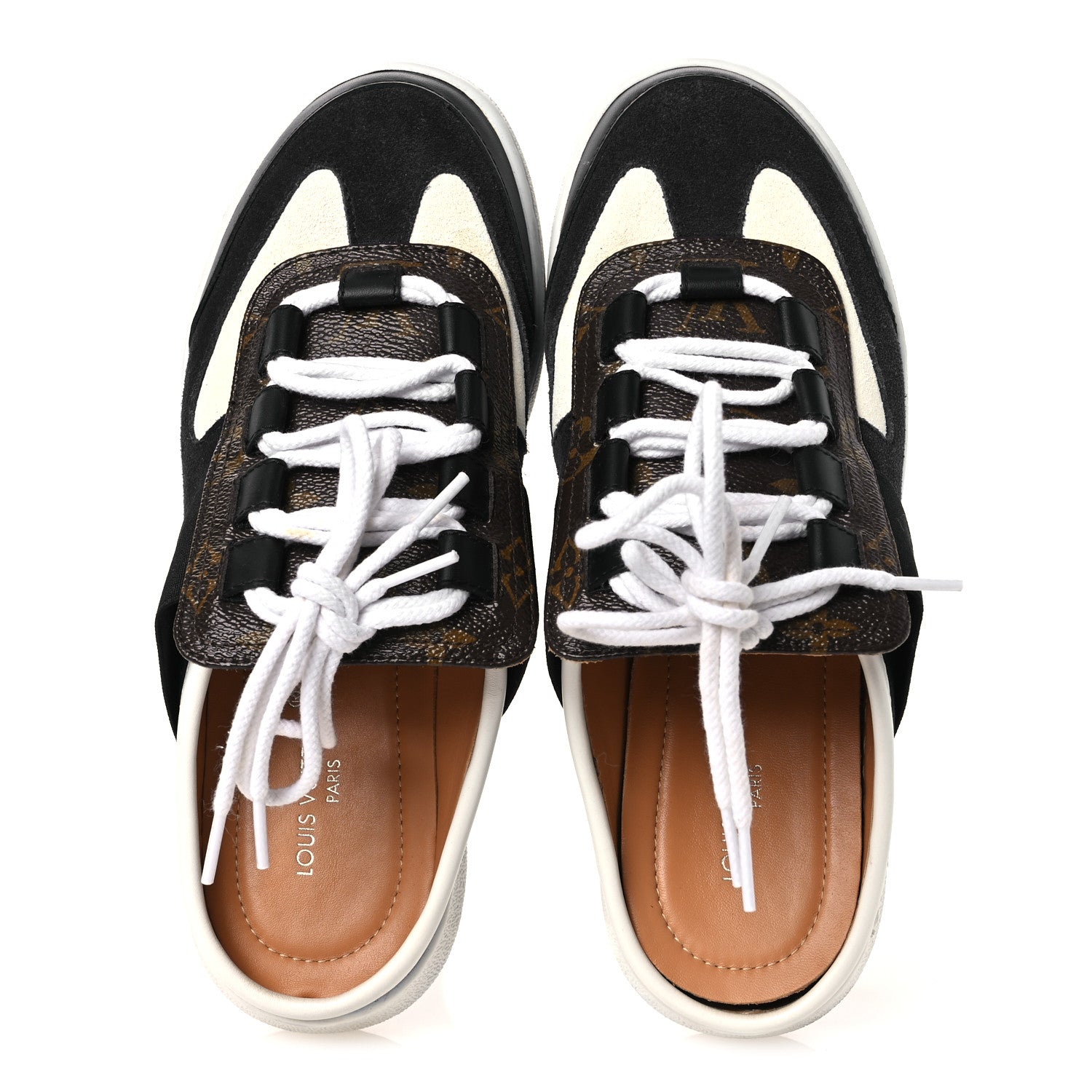 Louis Vuitton Monogram Suede Calfskin Lous Open Back Sneakers 37.5 Black 2 of 10