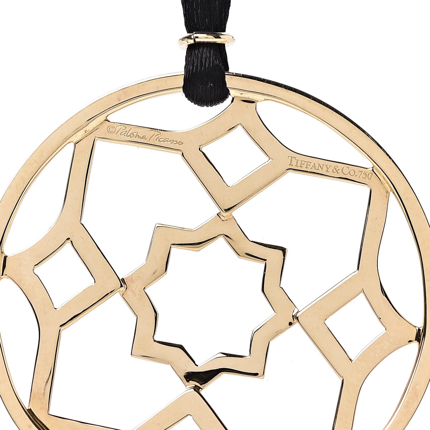 18K Yellow Gold Paloma Picasso Zellige Medallion Pendant Cord Necklace
