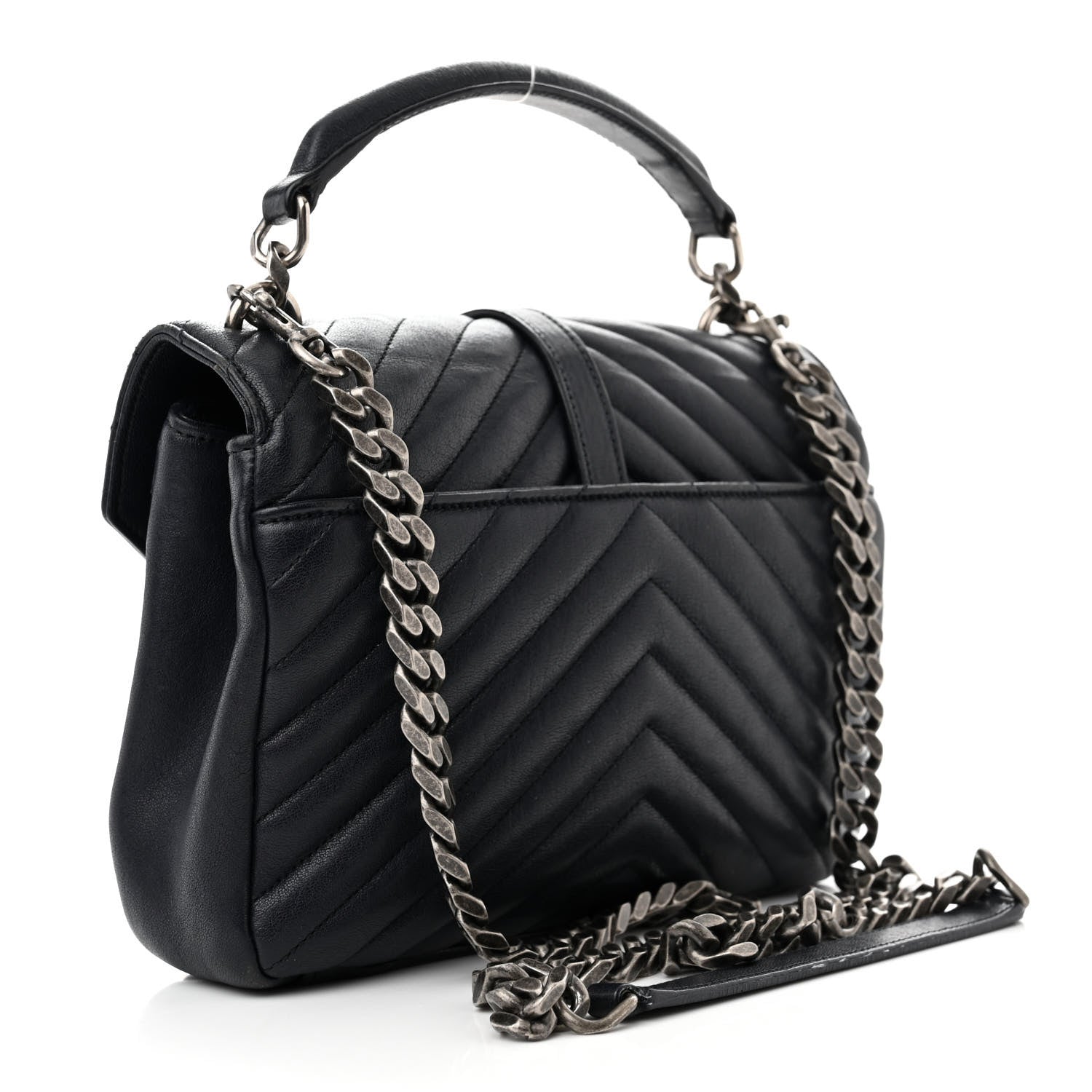 Saint Laurent Sheepskin Matelasse Chevron Monogram Medium College Bag Deep Marine 3 of 13