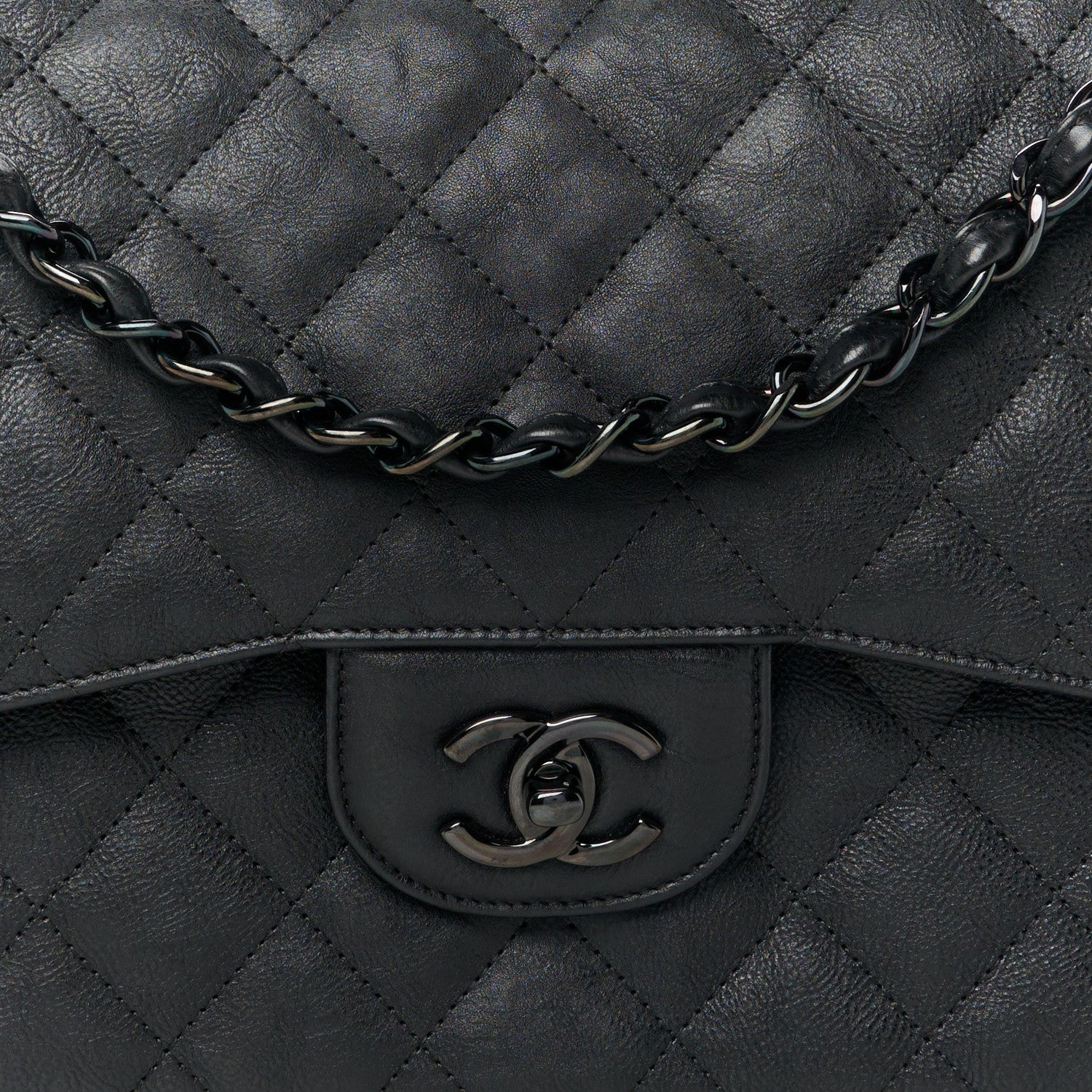 Chanel Crumpled Calfskin Quilted Jumbo Double Flap So Black 9 of 11