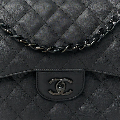 Chanel Crumpled Calfskin Quilted Jumbo Double Flap So Black 9 of 11
