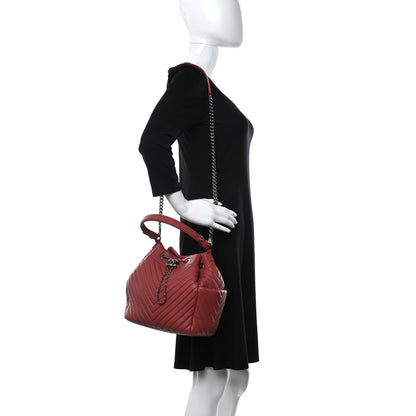 Chanel Deerskin Chevron Quilted Medium CC Chain Bucket Drawstring Bag Red 2 of 10
