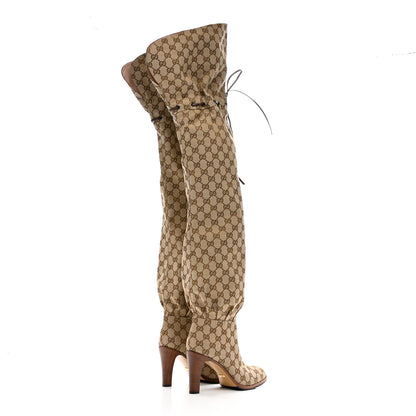 Gucci Monogram Over the Knee Boots 39 Beige Ebony 4 of 7