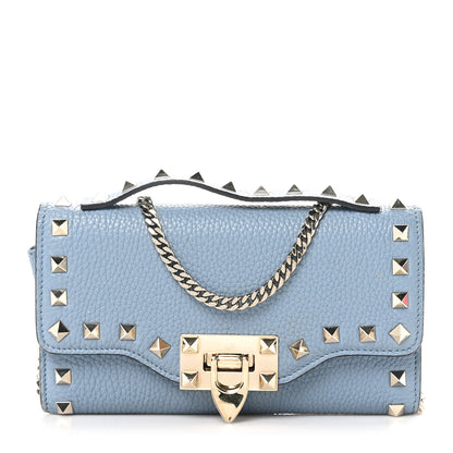 Valentino Garavani Pebbled Calfskin Rockstud Flip Lock Wallet On Chain Niagara 1 of 11