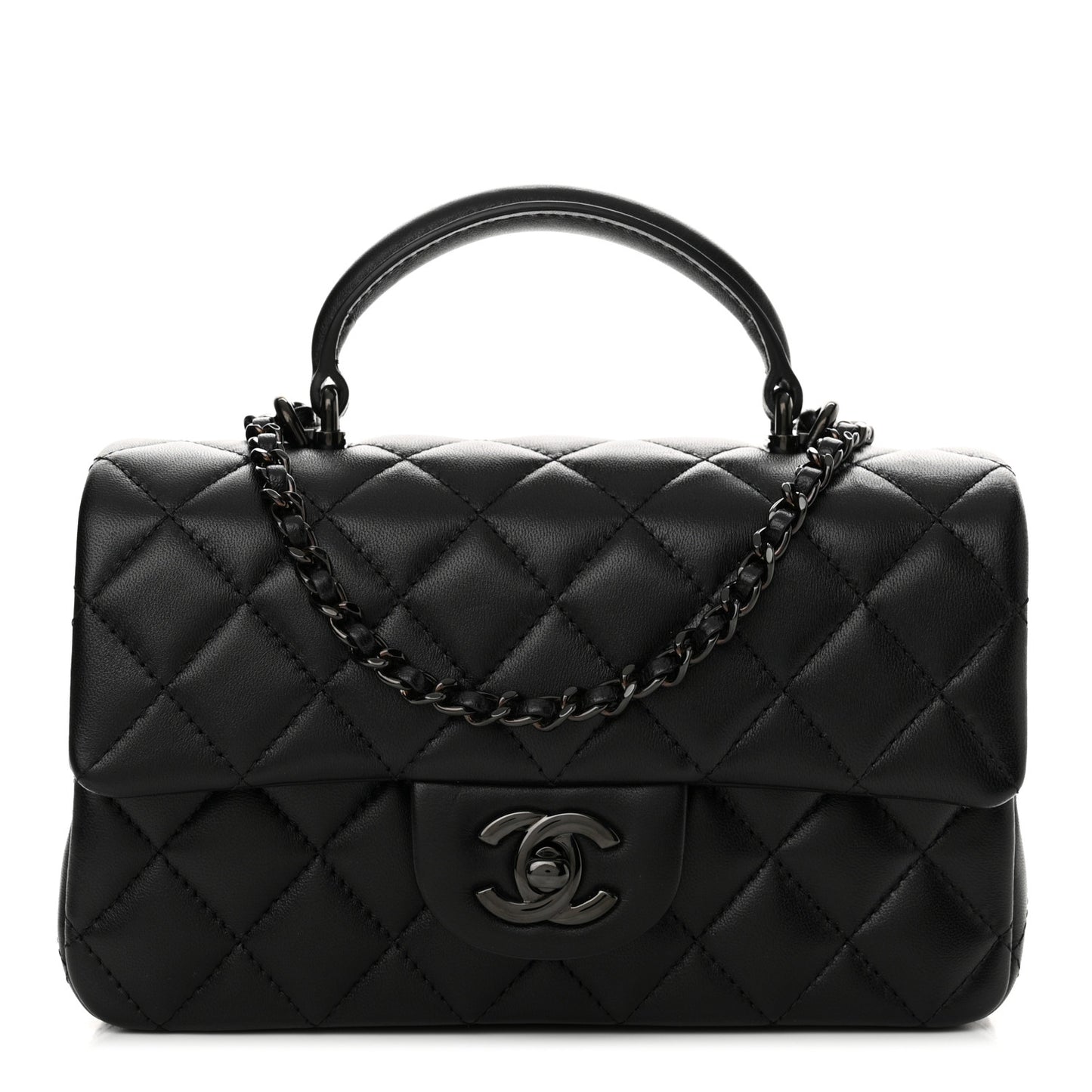 Lambskin Quilted Mini Top Handle Rectangular Flap So Black