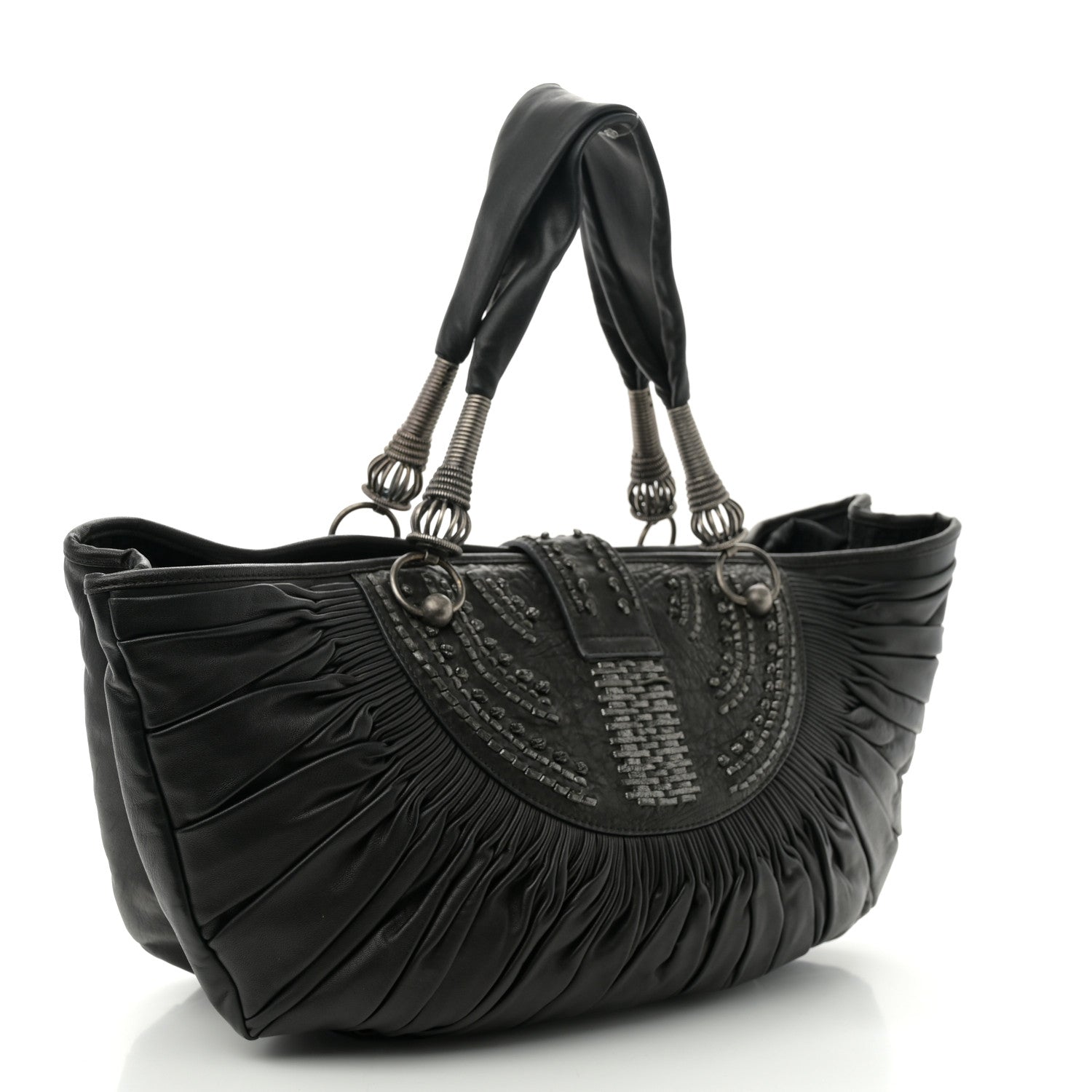 Christian Dior Lambskin Plisse Pleated Basket Tote Bag Black 3 of 10