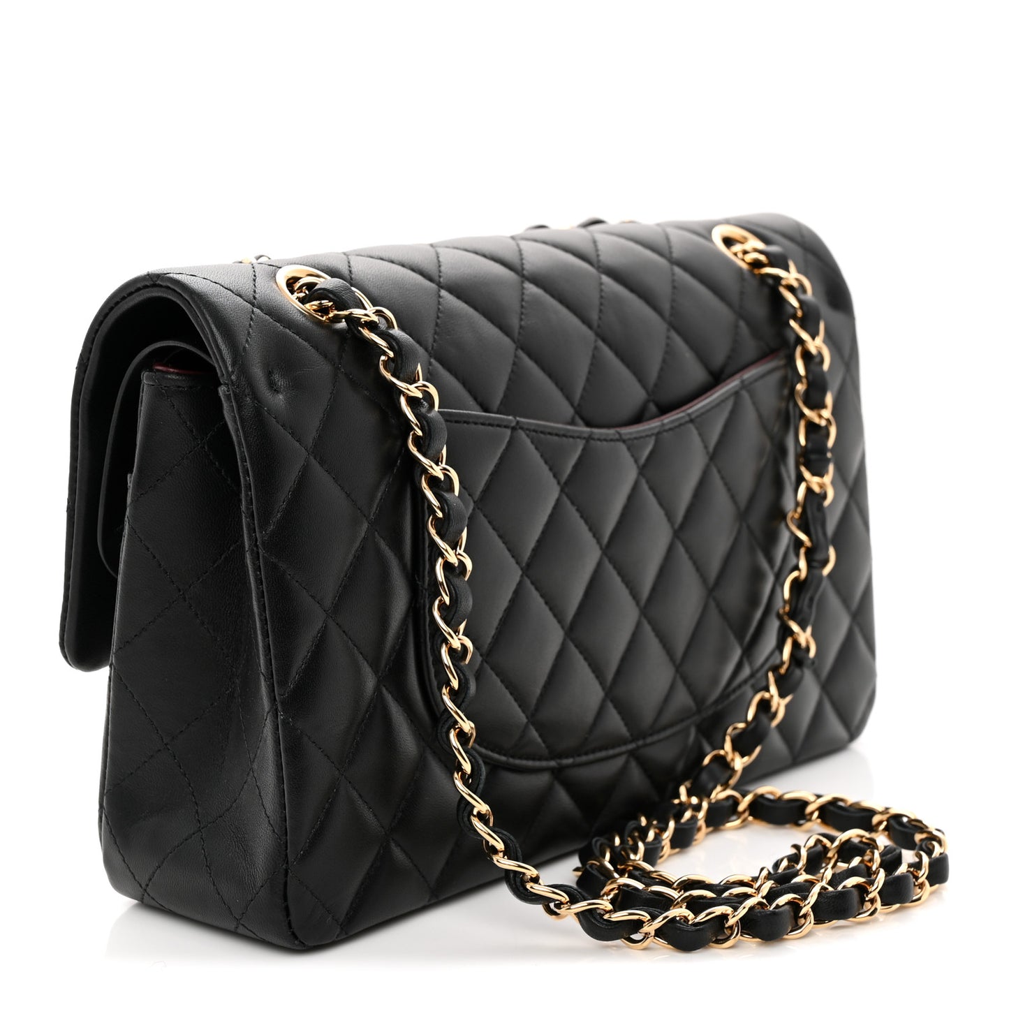 Lambskin Quilted Medium Double Flap Black Black