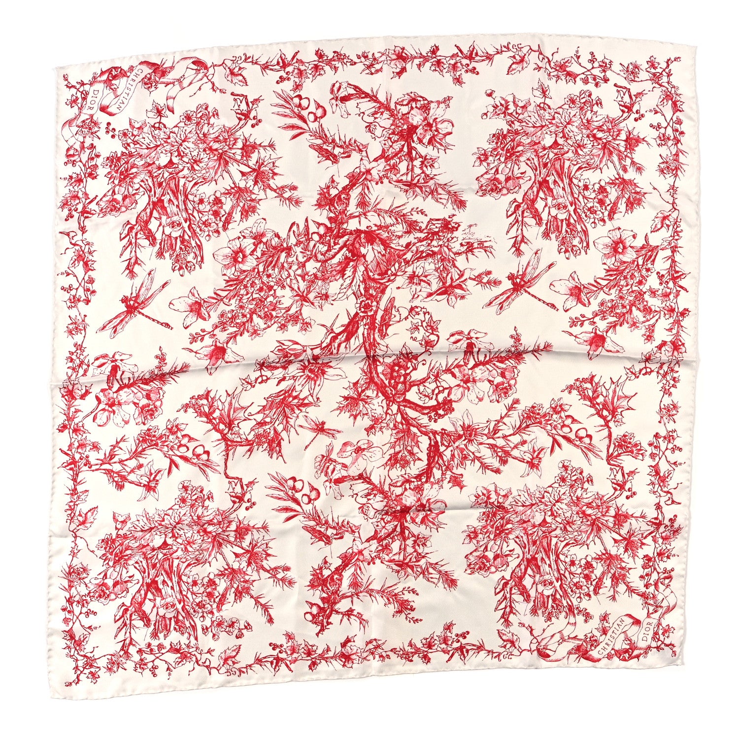 Christian Dior Silk Toile De Jouy Scarf Red 1 of 3