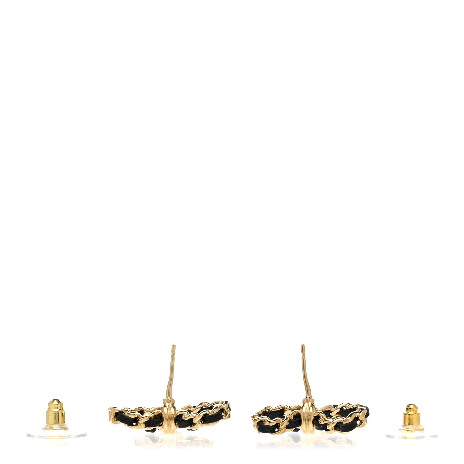 Chanel Lambskin Chain Bow Stud Earrings Black Gold 3 of 5