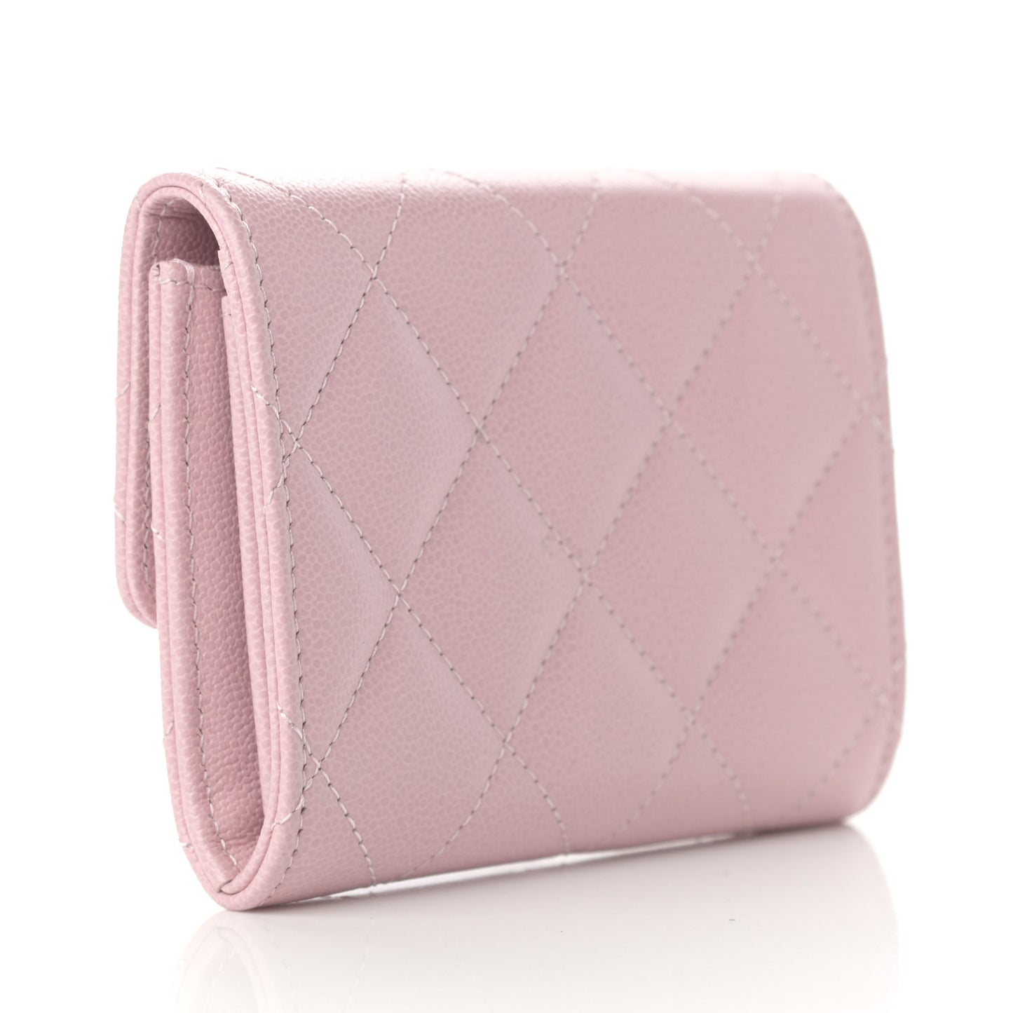 Caviar Quilted Studded CC Flap Card Holder Light Pink
