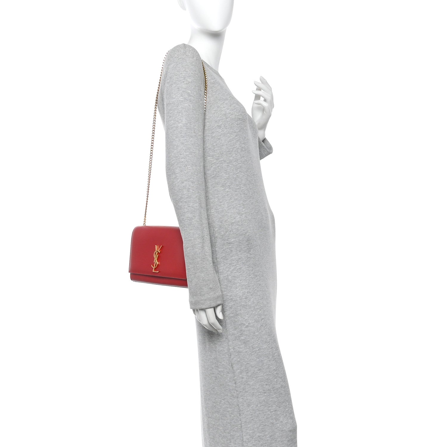 Saint Laurent Grain De Poudre Medium Monogram Kate Satchel Red 2 of 9