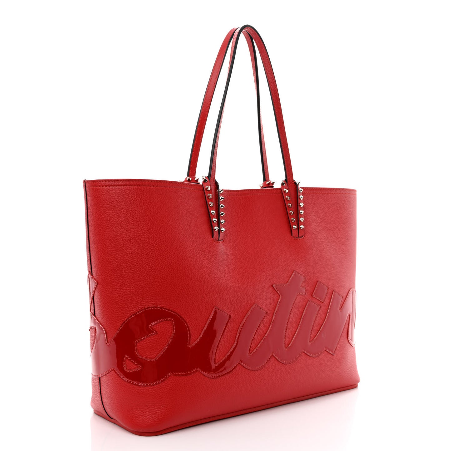Calfskin Patent Logo Spikes East West Cabata Tote Red