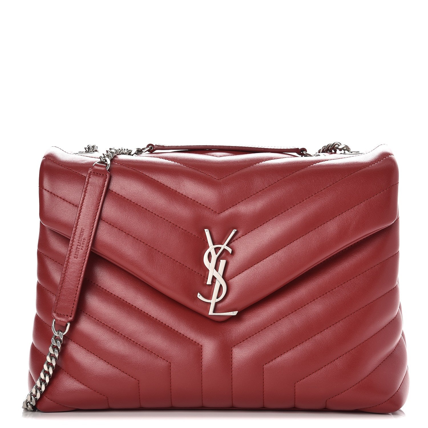 Saint Laurent Calfskin Y Quilted Monogram Medium Loulou Chain Satchel Lipstick Red 1 of 9