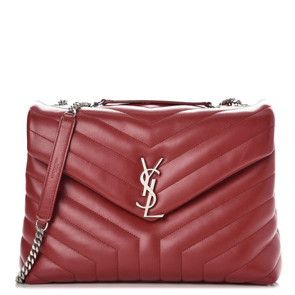 Saint Laurent Calfskin Y Quilted Monogram Medium Loulou Chain Satchel Lipstick Red 1 of 9