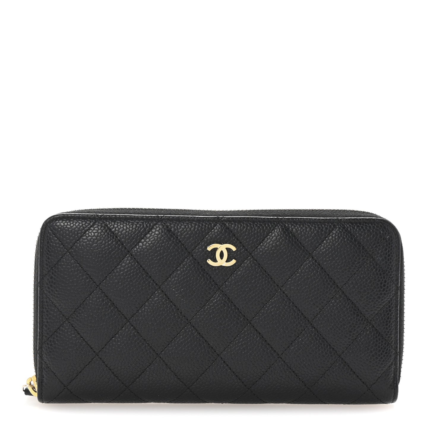 Caviar Quilted Large Gusset Zip Around Wallet Black