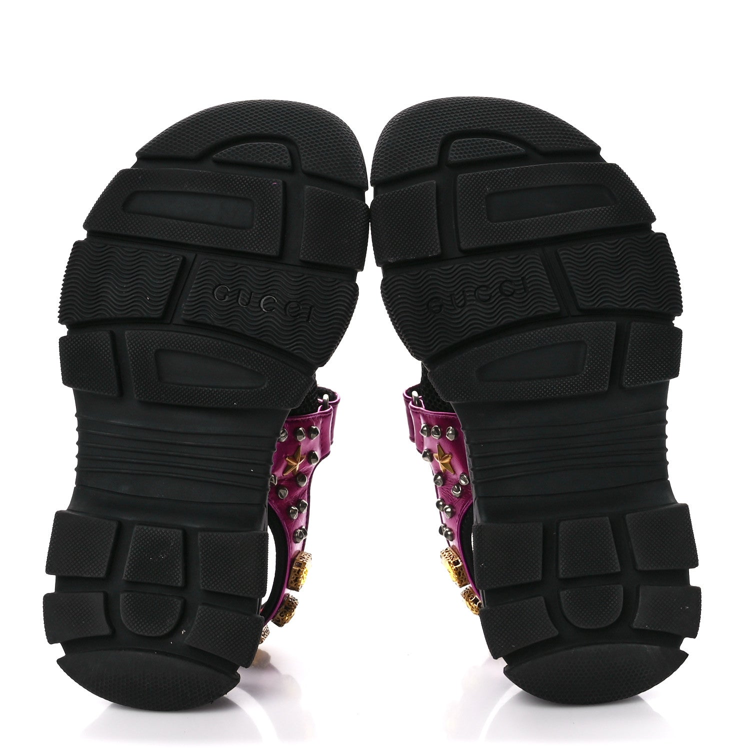 Gucci Nappa Mesh Crystal Embellished Studded Womens Aguru Sandals 38 Pink Black 5 of 10