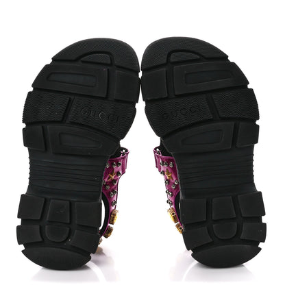 Gucci Nappa Mesh Crystal Embellished Studded Womens Aguru Sandals 38 Pink Black 5 of 10